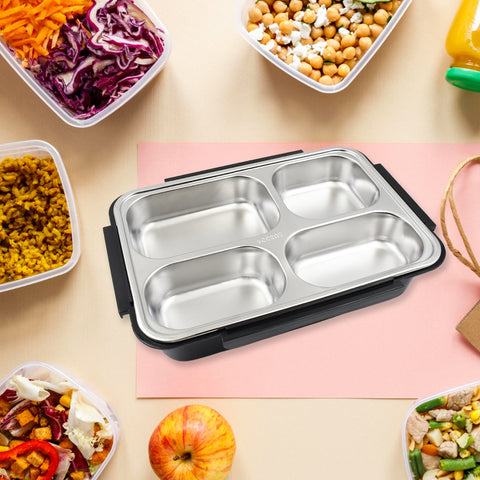 4 Compartment Insulated Lunch Box Stainless Steel |Tiffin Box for Boys, Girls, School & Office Men for Microwave & Dishwasher & Freezer Safe Adult Children Food Container (1 Pc) - jugaad.shop