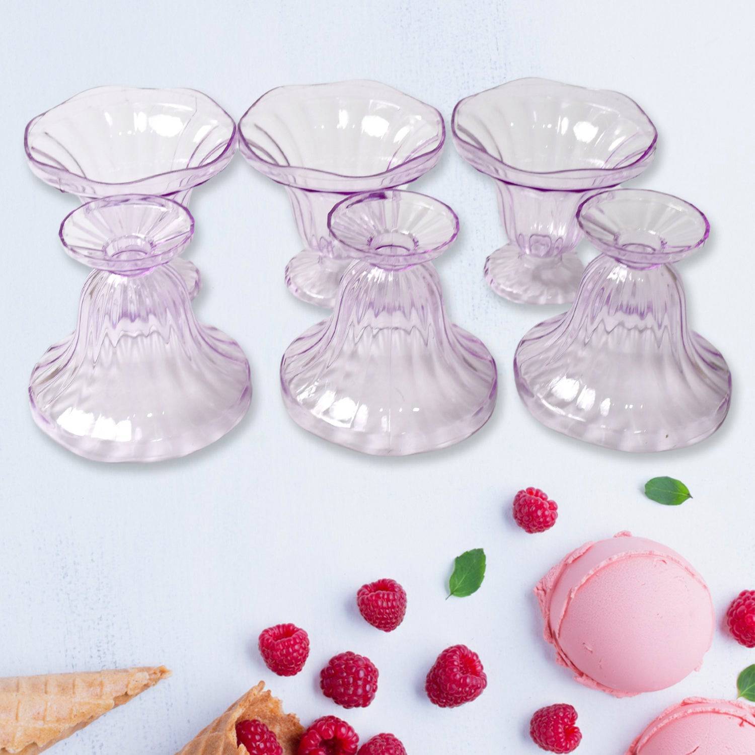 Crystal Plastic Ice-Cream Bowl, Home & Kitchen Serving Platter or Dessert Cup for Sundae, Sweets, Snacks, Fruit, Pudding, Nuts or Dip, Serving Bowls (Crystal Cups, Set of 6) - jugaad.shop