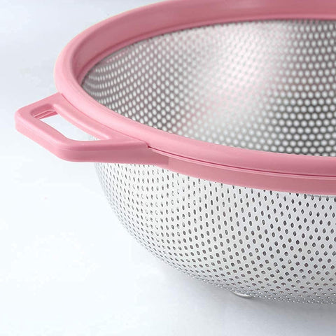 Stainless Steel Colander with Handle - Large Metal Mesh Basket Strainer (1 pc) - jugaad.shop