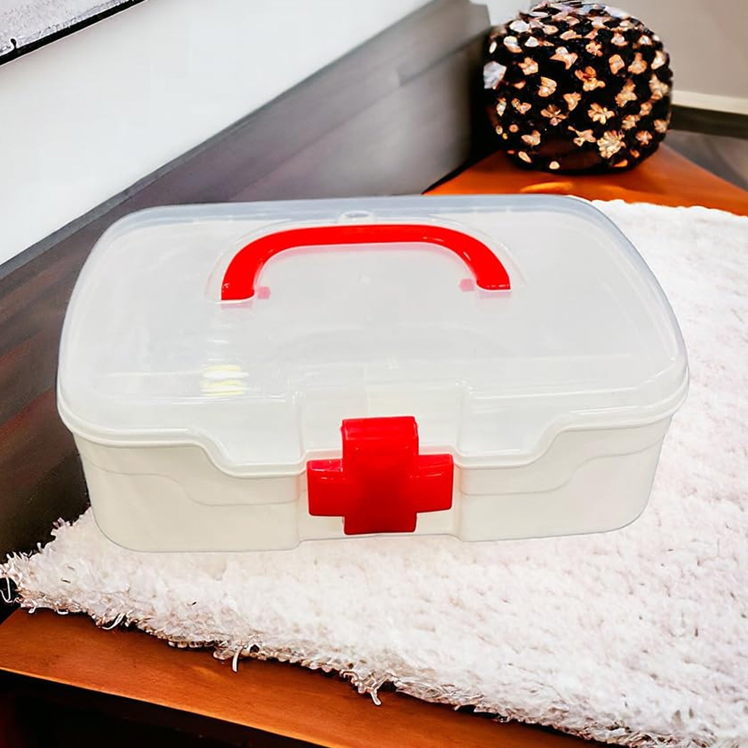 3 Compartment Medical Box, 1 Piece, Indoor Outdoor Medical Utility, Medicine Storage Box, Detachable Tray Medical Box Multi Purpose Regular Medicine, First Aid Box with Handle, Transparent Lid & Color Box  - jugaad.shop