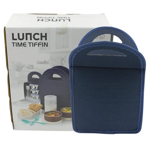 6In1 Tiffin Box-Lunch Box | 3 Stainless Steel Containers | Plastic lid Box | Spoon & Fork /Plastic Bottle | Insulated Fabric Bag | Leak Proof | Microwave Safe  for Office, College and School for Men, Women (6 pcs) - jugaad.shop