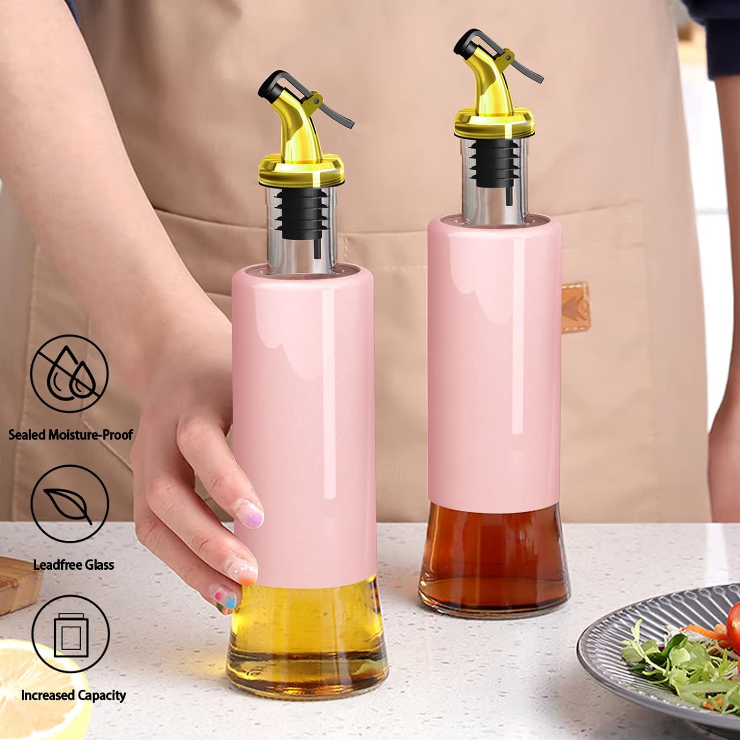 300 ML Olive Oil Dispenser Bottle Leakproof Condiment Glass Container Non- Drip Spout Soy Sauce Vinegar Cruet Bottle for Kitchen Cooking BBQ Fry for Kicthen Home (300 ML) - jugaad.shop