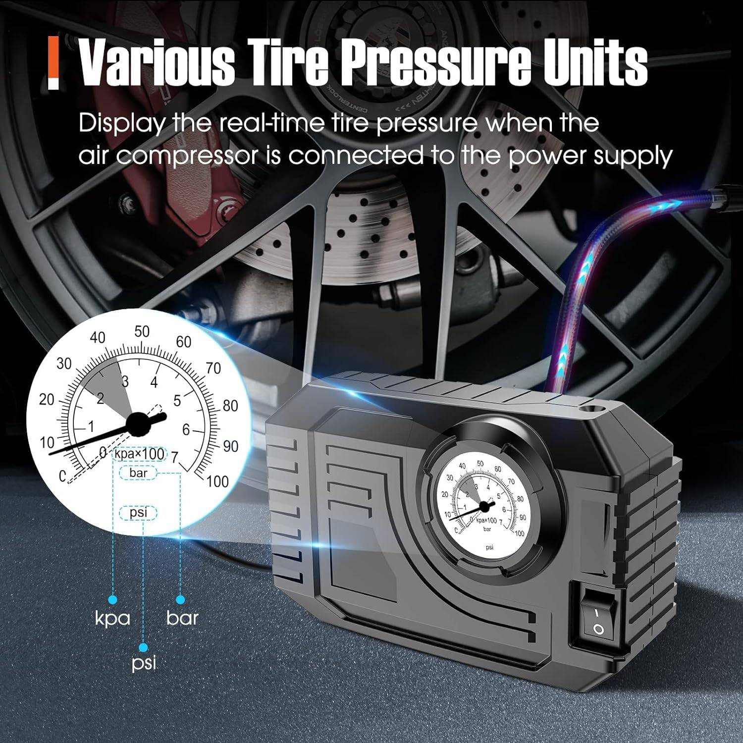 Tire Inflator Portable Air Compressor 12V Small Air Pump for Car Tires Bicycle Balloons, Cars, Bike, Bicycles and Other Inflatables with LED Light (12V) - jugaad.shop