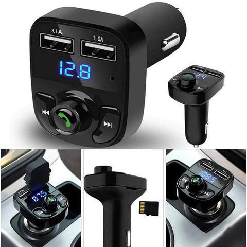 CAR-X8 Bluetooth FM Transmitter Kit for Hands-Free Call Receiver / Music Player / Call Receiver / Fast Mobile Charger Ports for All Smartphones with 3.1A Quick Charge Dual USB Car Charger - jugaad.shop