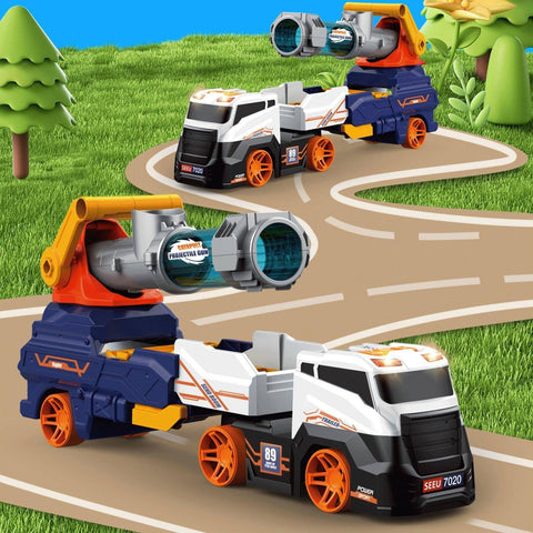 Truck Toys for Kids, Large Truck Toys Include 2 Racing Cars+4 Ball, with Light & Sounds, Eejection & Shooting Transport Cars Toy, Gifts for Boys Girls (Battery Not Included) - jugaad.shop