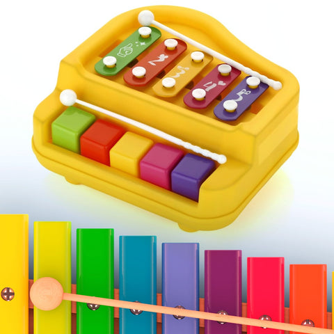 2 in 1 Baby Piano Xylophone Toy for Toddlers, 5 Multicolored Key Keyboard Xylophone Piano, Preschool Educational Musical Learning Instruments Toy for Baby Kids Girls Boys 3+ Years (1 Pc) - jugaad.shop