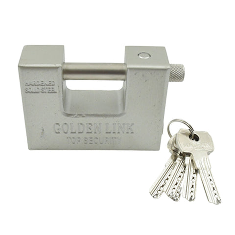 94mm Stainless Steel Padlock: Rectangular, Hardened Steel, 5 Keys - jugaad.shop