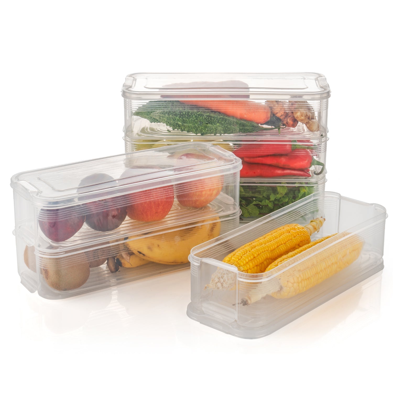 3 Fridge Storage Container, Fridge Organizer with Lid Stackable Fridge Storage Containers Plastic Freezer Storage Containers for Fish, Meat, Vegetables, Fruits, Pack of 3pcs, 1500ML Approx - jugaad.shop