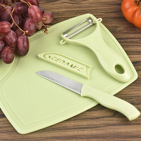 Plastic Kitchen Peeler - Green & Classic Stainless Steel 3-Piece Knife Set Combo - jugaad.shop