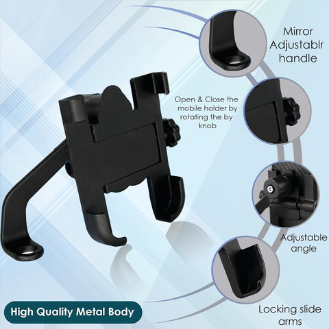 Full Metal Body Bike & Scooty 360 Degree Rotating Mobile Holder Stand for Bicycle, Motorcycle, Scooty for Maps and GPS Navigation Fits All Smartphones (1 Pc) - jugaad.shop