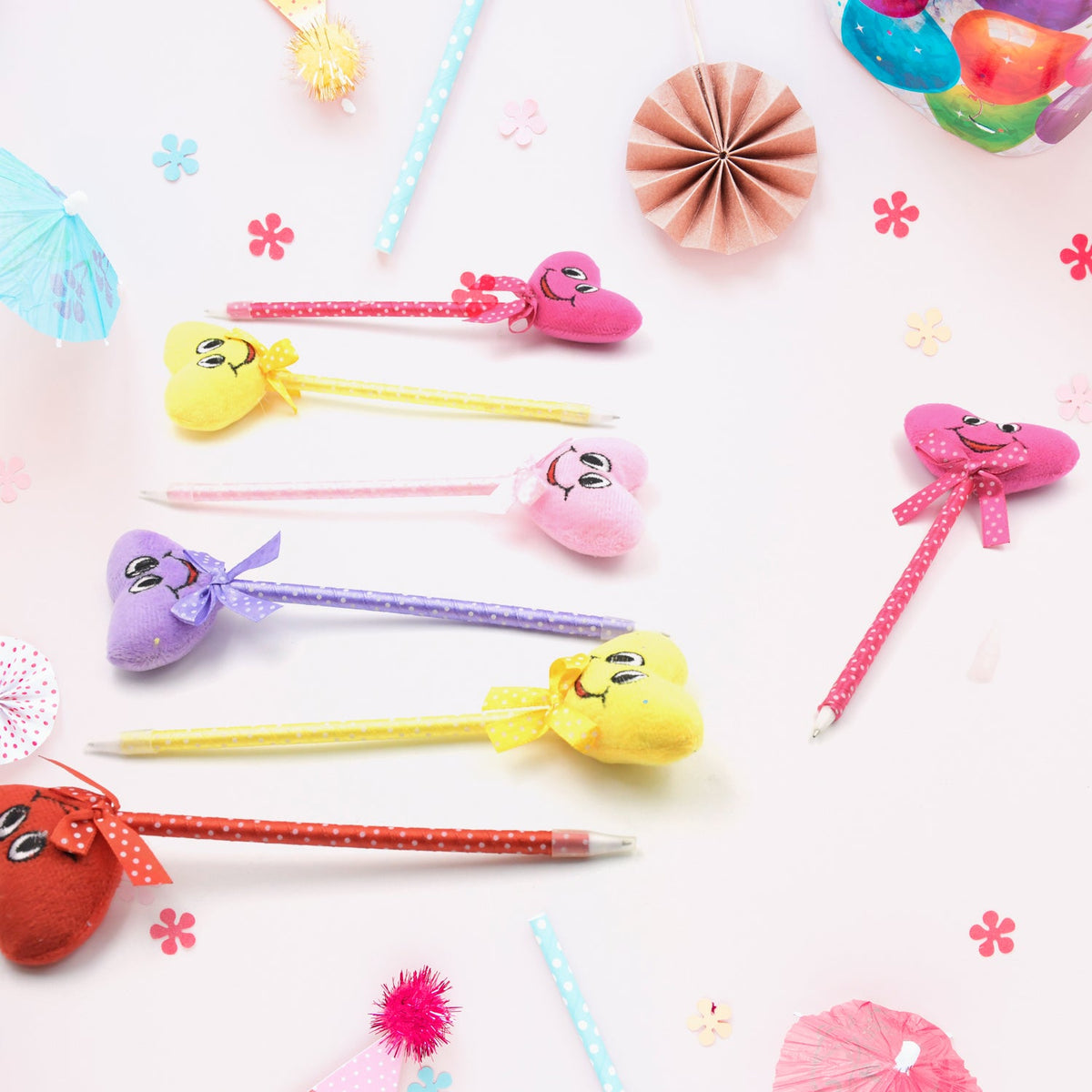 Cute Cartoon Shape & Heart Design Facy Writting Pen Attached Rattle | Ball Pen Smooth Writing For Wedding , Events & Multiuse Pen  Best Pen l Use for Kids (12 Pcs Set Mix Design & Color) - jugaad.shop