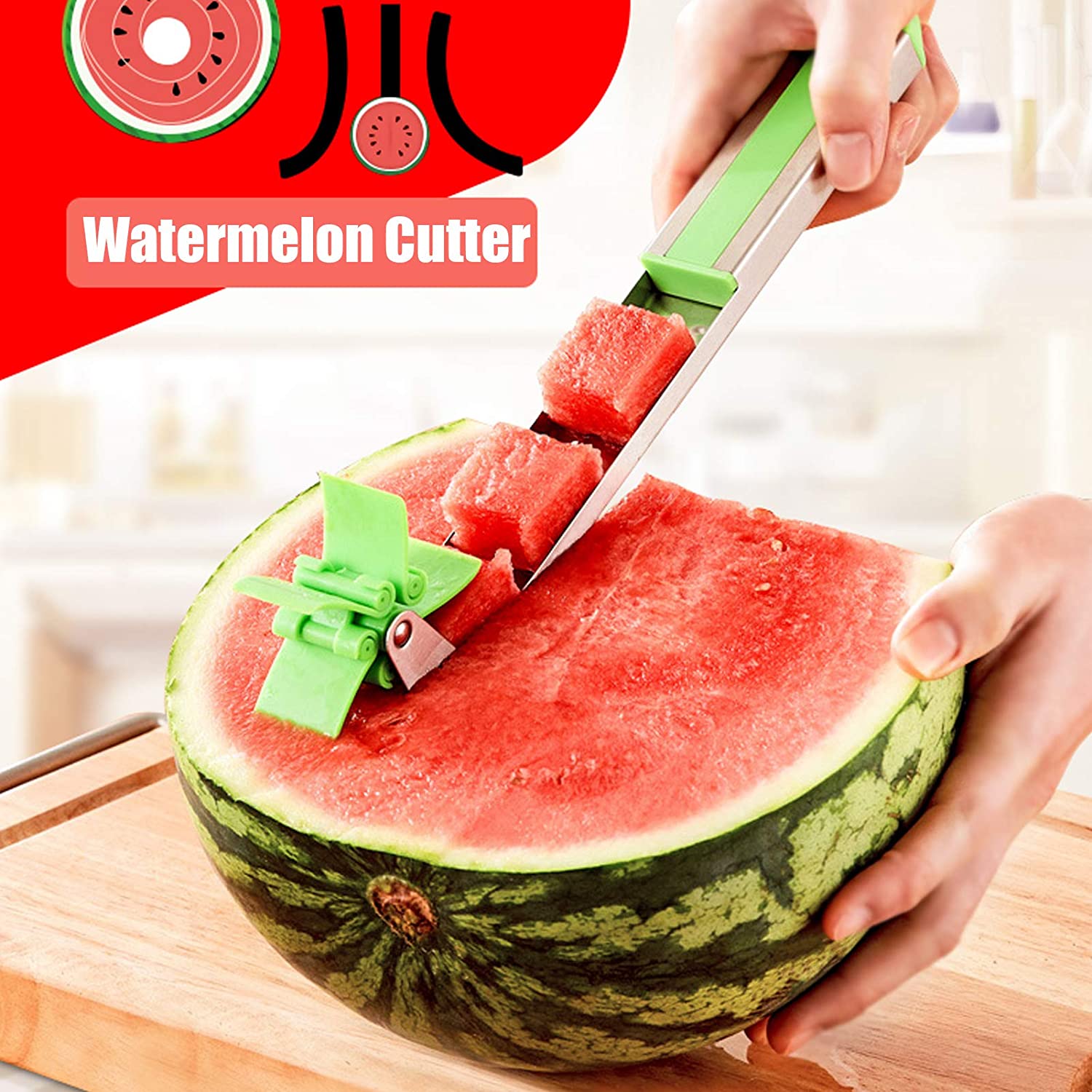 Stainless Steel Washable Watermelon Cutter Windmill Slicer Cutter Peeler for Home / Smart Kitchen Tool Easy to Use - jugaad.shop