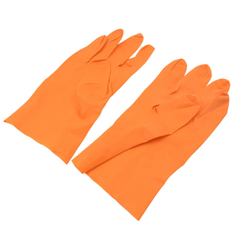 Multipurpose Rubber Reusable Cleaning Gloves, Reusable Rubber Hand Gloves I Latex Safety Gloves I for Washing I Cleaning Kitchen I Gardening I Sanitation I Wet and Dry Use Orange Gloves (1 Pair 40 Gm) - jugaad.shop