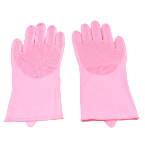 Dishwashing Gloves with Scrubber| Silicone Cleaning Reusable Scrub Gloves for Wash Dish Kitchen| Bathroom| Pet Grooming Wet and Dry Glove (1 Pair, 155Gm) - jugaad.shop