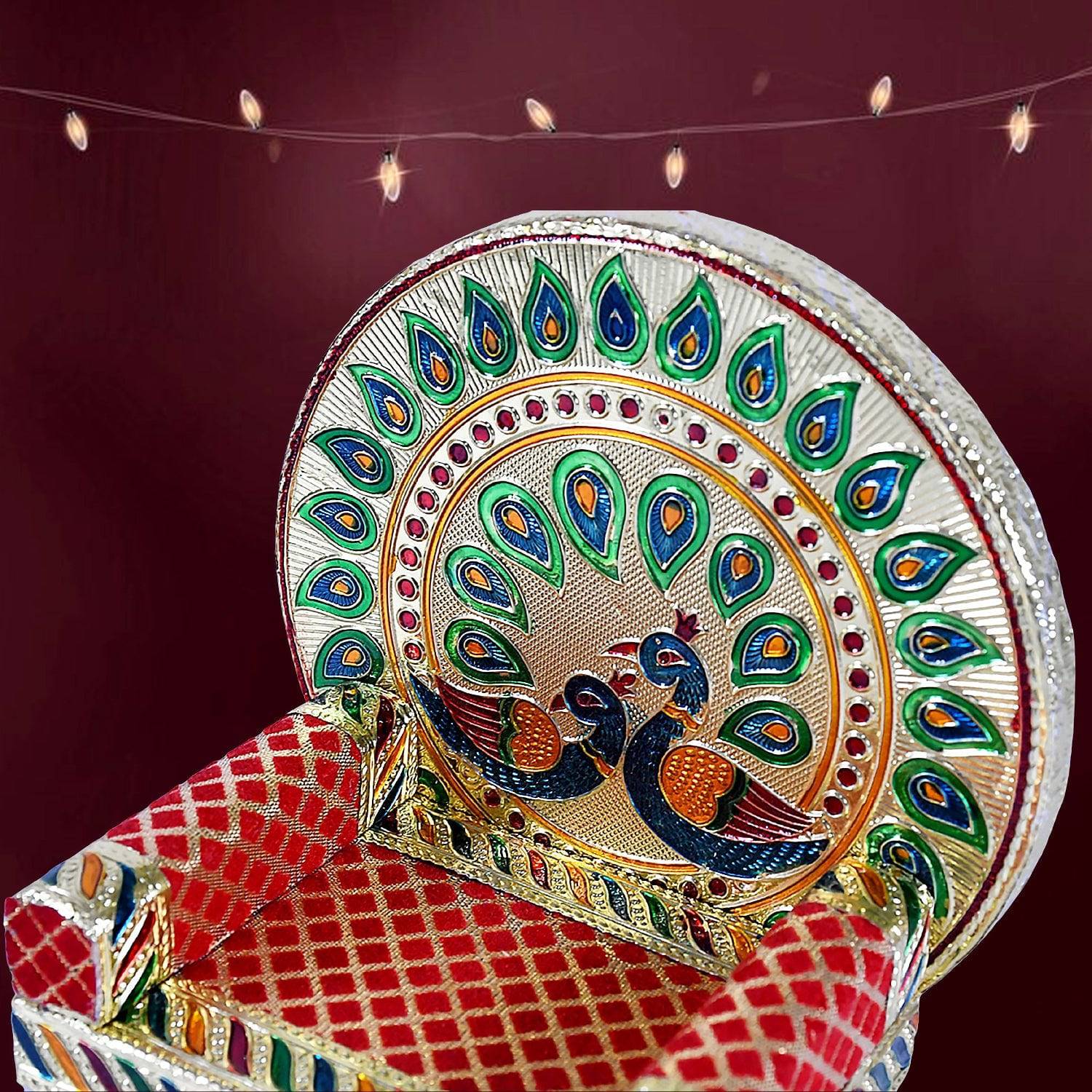 Meenakari Work Laddu Gopal Singhasan for Pooja Mandir Wooden Krishna Ladoo Bal Gopal Sofa Asan, Home Decorative Premium Look Decorative Singhasan Suitable For Home, Office, Restaurant (2 Pc Set) - jugaad.shop