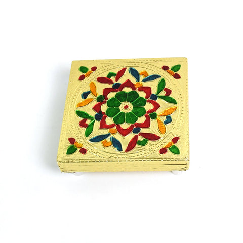 Handicraft Wood Chowki for Pooja , Wooden Bajot for Sitting, Multipurpose Stool (Multi color) (1 Pc) - jugaad.shop