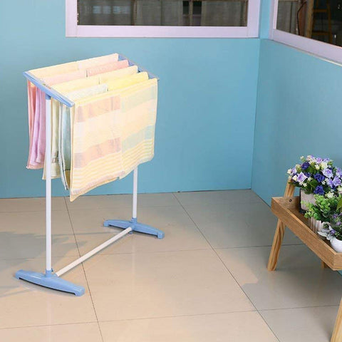 Multi-Functional Single Tier Mobile Towel Foldable Rack for Cloth and Towel / Stainless Steel and Plastic Made Mobile Towel and Cloth Rack Holder Indoor / Outdoor Standing Movable Cloth Dryer Rack, Balcony Cloth Drying Stand - jugaad.shop