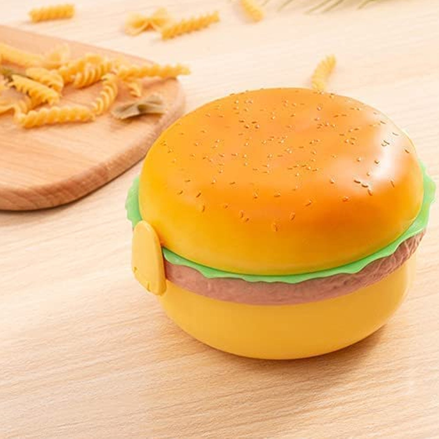 Burger Shape Lunch Box Plastic Lunch Box Food Container Sets Double Layer Lunchbox 1000ml With 2 Spoon Applicable to Kids and Elementary School Students - jugaad.shop