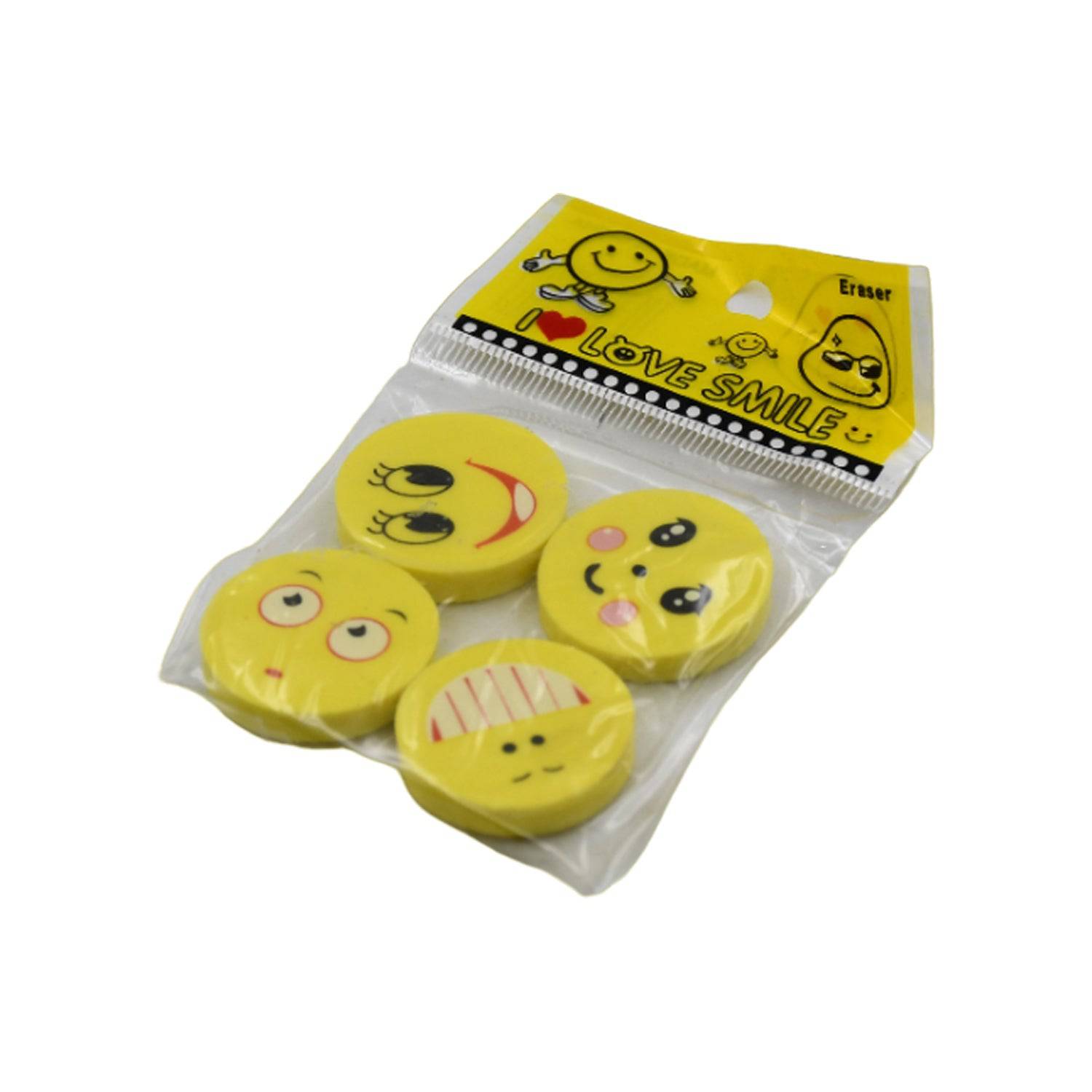 Cute Smile Emoji Erasers, Cute Smile Face Rubber Eraser Dentist Dental Clinic School Kid for School Going Kids/Birthday Party Return Gift Set (4pc Set) - jugaad.shop