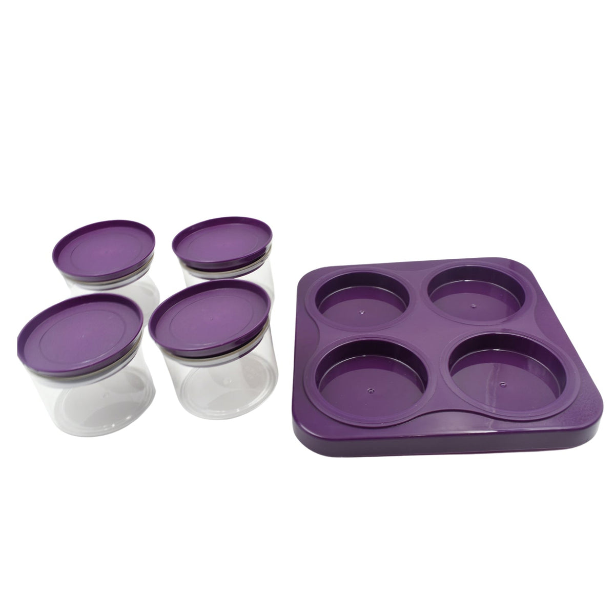 Airtight Plastic 4 Pc Storage Container Set, With Tray Dry Fruit Plastic Storage Container Tray Set With Lid & Serving Tray For Kitchen - jugaad.shop