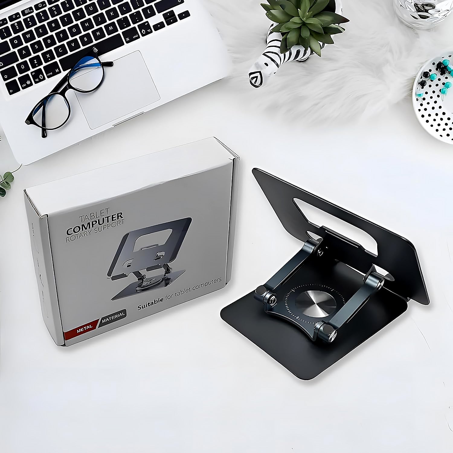 Aluminum Alloy 360°Rotating Bracket, Adjustable Laptop Stand, Portable Foldable Ergonomic Laptop Support - jugaad.shop