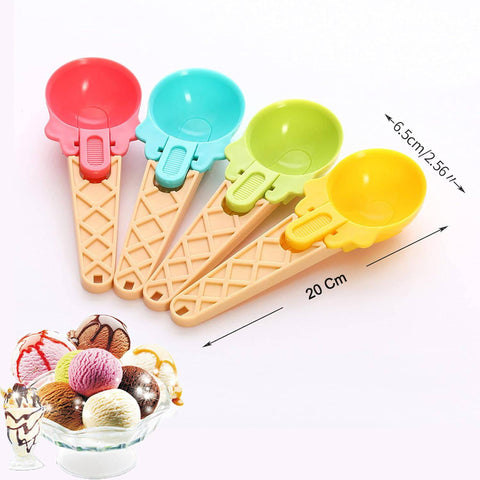 Ice Cream Spoons 2pcs Plastic Water Melon Scoopers with Trigger Dipper and Adults for Summer Party Ice Cream Scoop, Food Serving Spoon Kitchen Tools Ice Cream Digging Spoon Household Spoons Cupcake Spoons Aps Fruit Ball Player (2 Pc) - jugaad.shop