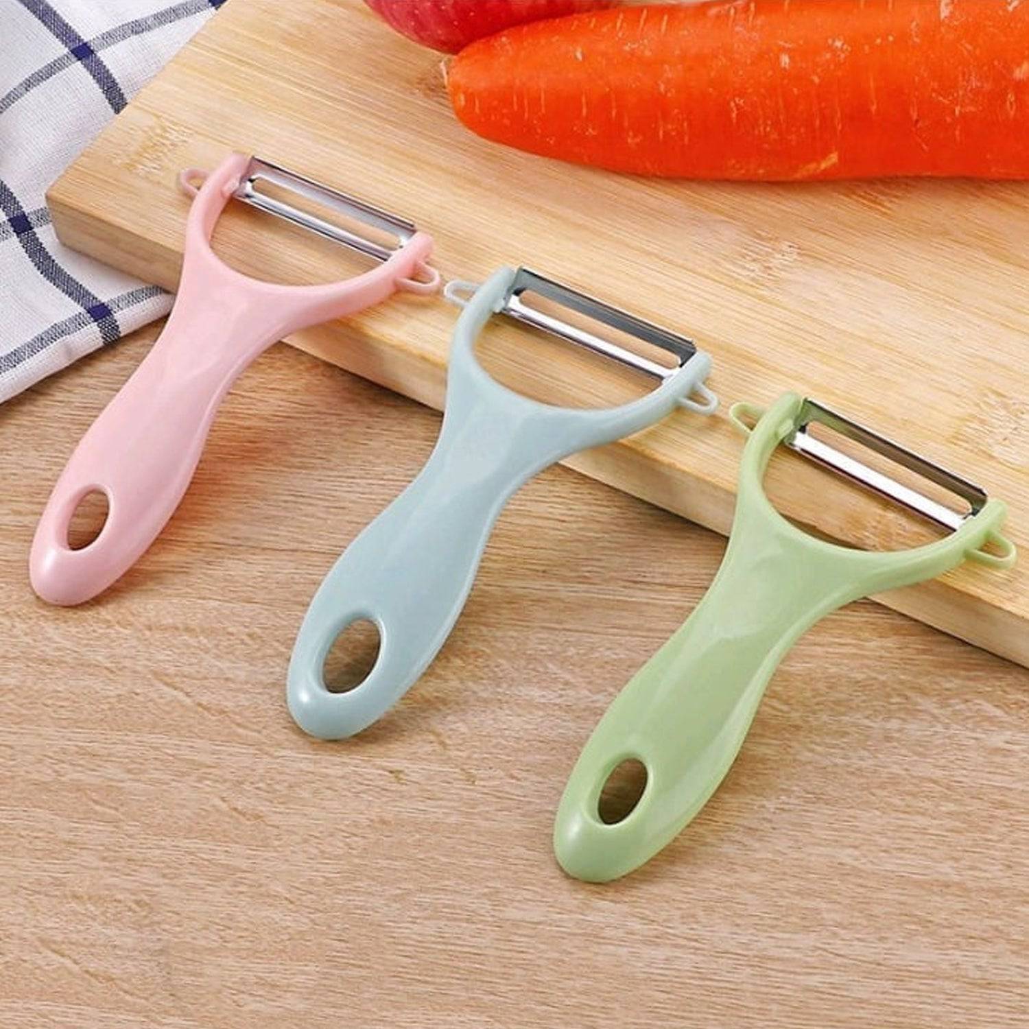 Plastic Kitchen Peeler - Green & Classic Stainless Steel 3-Piece Knife Set Combo - jugaad.shop