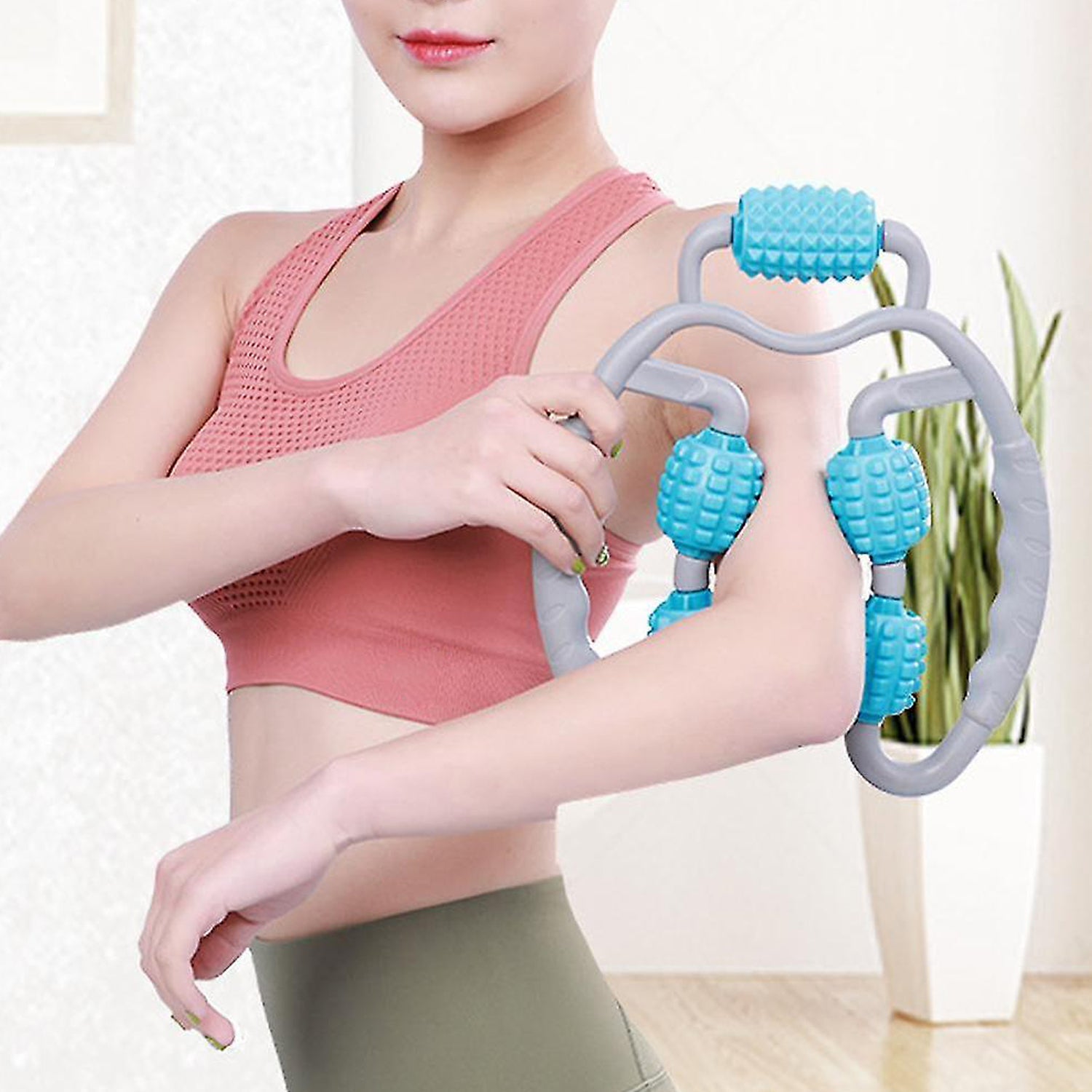 Muscle Massage Roller, 5 Wheels Relieve Soreness Leg Muscle Roller Fitness Roller Muscle Relaxer Massage Roller Ring Clip All Round Massaging Uniform Force Elastic PP Drop Shaped for Home Use (1 Pc) - jugaad.shop