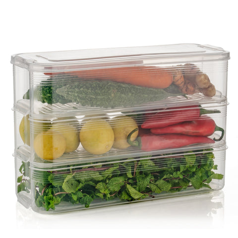 3 Fridge Storage Container, Fridge Organizer with Lid Stackable Fridge Storage Containers Plastic Freezer Storage Containers for Fish, Meat, Vegetables, Fruits, Pack of 3pcs, 1500ML Approx - jugaad.shop