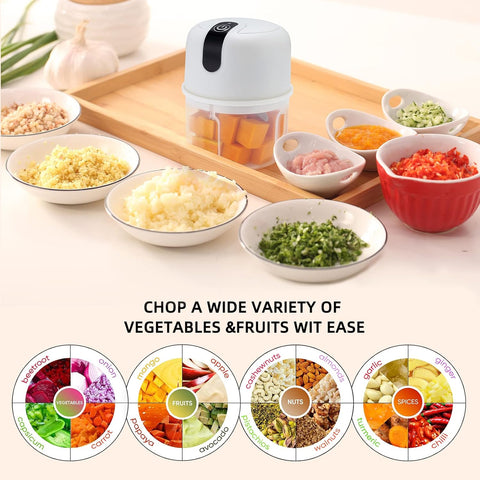 Wireless USB Rechargeable Mini Electric Garlic Machine / Chopper 3 Blades (250Ml)