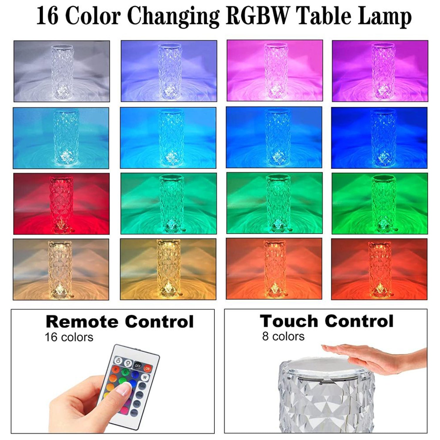 Crystal Touch Night Light (16 Colors) - Rose Diamond Table Lamp with Remote Control, USB Table Lamp, Romantic Date Lighting Decor for Festival, Bedroom, Dining Room-jugaad.shop