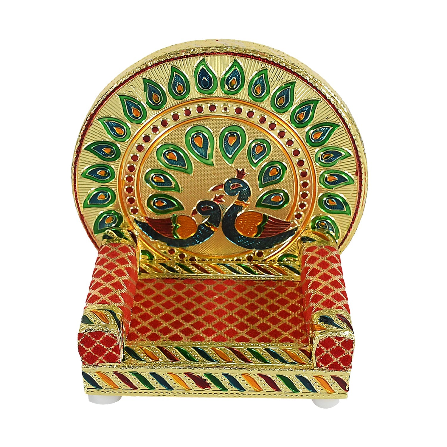 Meenakari Work Laddu Gopal Singhasan for Pooja Mandir Wooden Krishna Ladoo Bal Gopal Sofa Asan, Home Decorative Premium Look Decorative Singhasan Suitable For Home, Office, Restaurant (2 Pc Set) - jugaad.shop