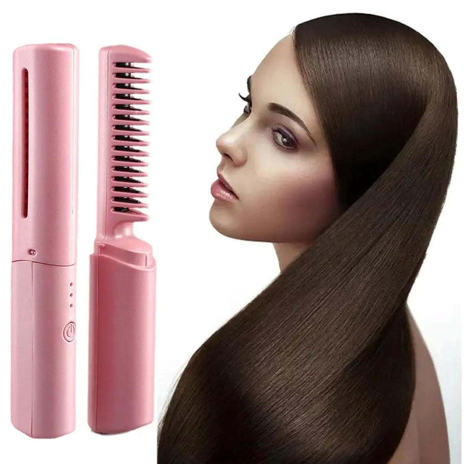 Rechargeable Mini Hair Straightener, Travel Portable USB Charging Cordless Hair Straightener Bursh, Three Temperature Adjustments Flat Iron Comb (1 Pc) - jugaad.shop