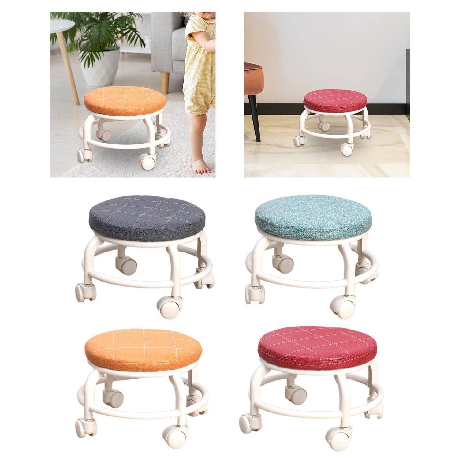 Roller Seat Stool Low Height Rolling Stool Multifunctional Small Household Movable Mini Stool Pulley Wheel Stool for Garage Home Library (1 Pc) - jugaad.shop