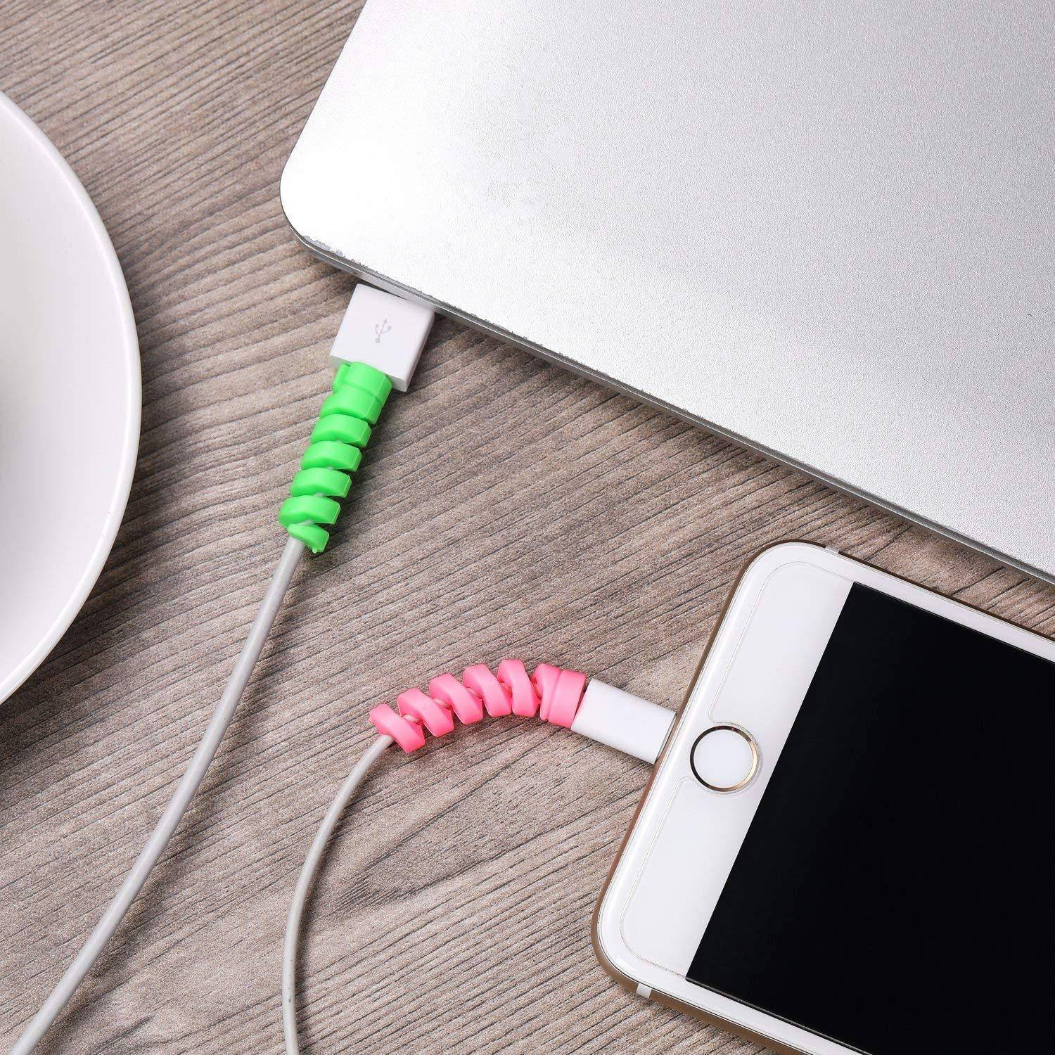 Spiral Charger Cable Protector Data Cable Saver Charging Cords Protective for All Universal Earphone & Cable Cover (Pack of 10) - jugaad.shop