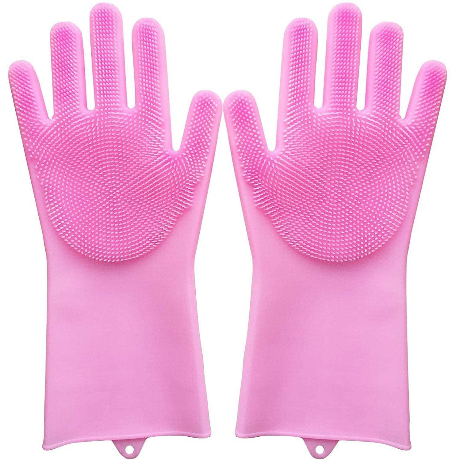 Dishwashing Gloves with Scrubber| Silicone Cleaning Reusable Scrub Gloves for Wash Dish Kitchen| Bathroom| Pet Grooming Wet and Dry Glove (1 Pair, 250 Gm) - jugaad.shop