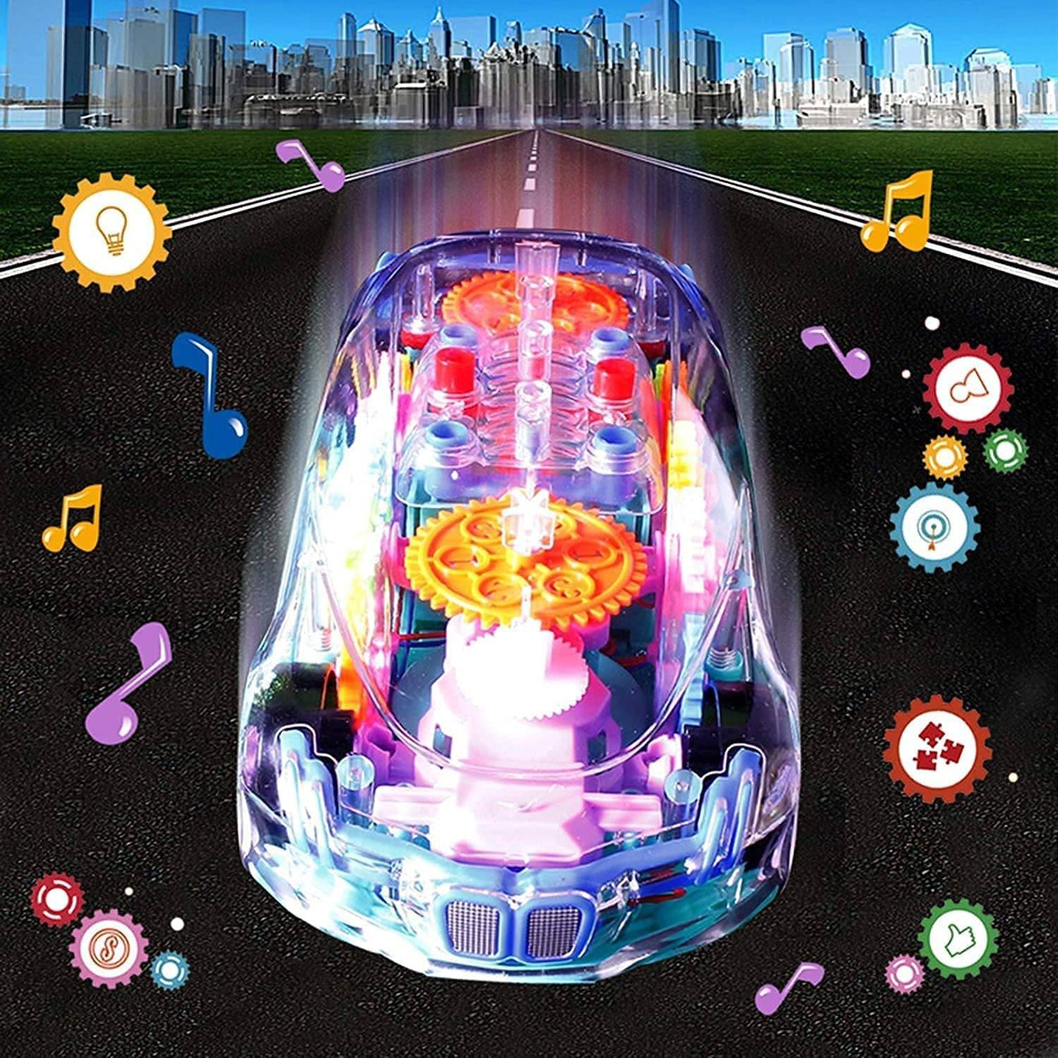 Automatic 360 Degree Rotating Transparent Gear Concept Car with Musical and 3D Flashing Lights Toy for Kids Boys & Girls (Multicolor / Battery Not Included) - jugaad.shop