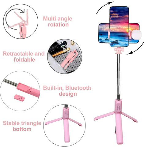 Portable Foldable Selfie Stick with Remote Control, 3-Axis Tripod Hand Stabilizer for Smartphones, TikTok Vlog YouTuber Video Recording (1 Pc) - jugaad.shop