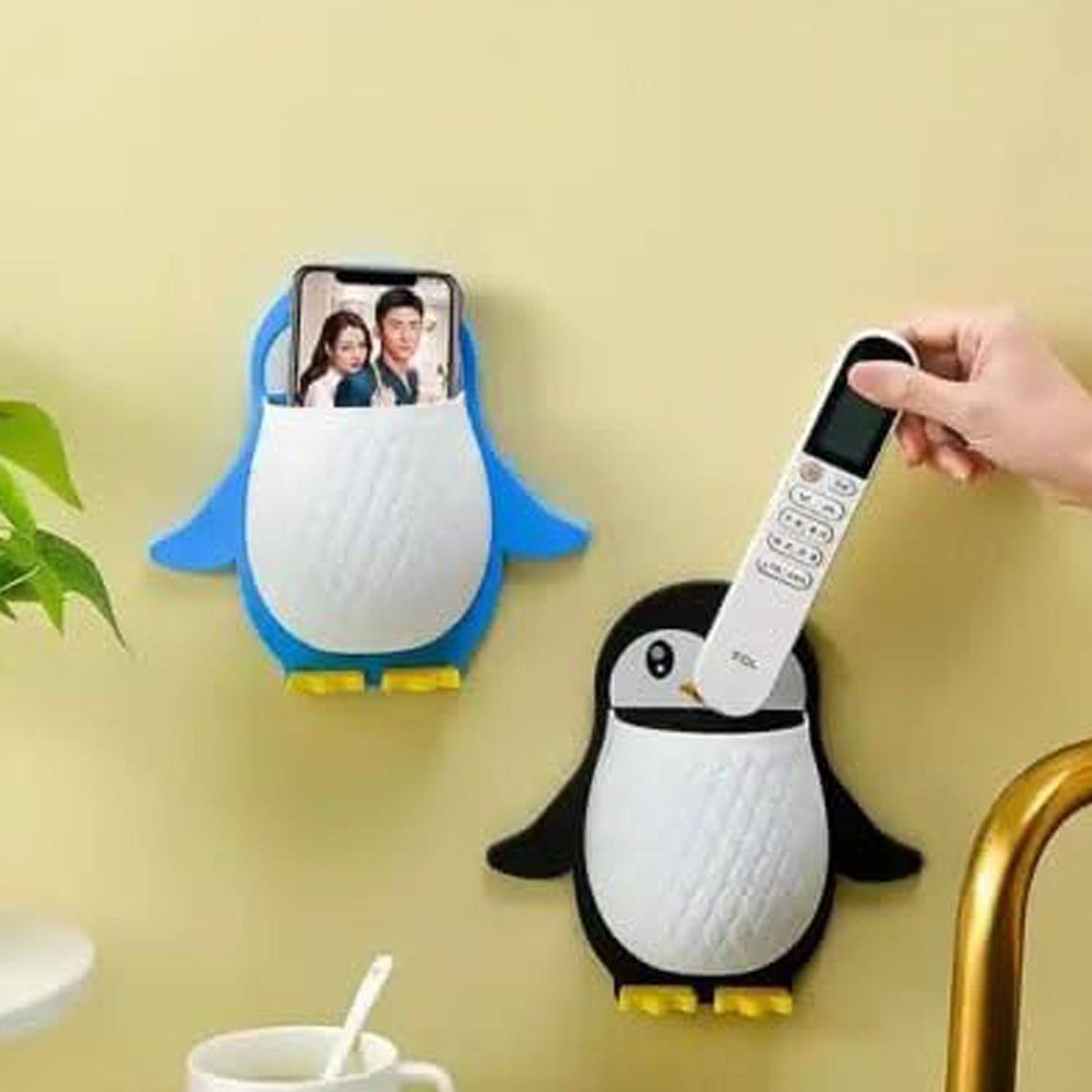 Penguin Storage Box, Adhesive Remote Case, Electric Toothbrushes Holder, Universal Controller Holder, Wall Nightstand, Office Plastic Wall Mount - jugaad.shop