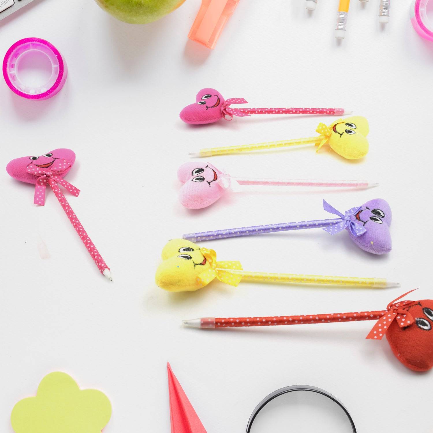 Cute Cartoon Shape & Heart Design Facy Writting Pen Attached Rattle | Ball Pen Smooth Writing For Wedding , Events & Multiuse Pen  Best Pen l Use for Kids (12 Pcs Set Mix Design & Color) - jugaad.shop