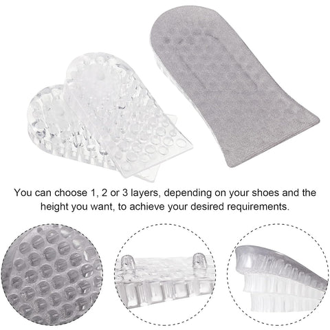 2 Pairs Heel Lift Inserts Height Increase Insole Invisible Heightening Insole Sillicone 3-Layer Heel Support Insoles Height-Adjustable Shoe Pads Foot Cushion for Shoes - jugaad.shop