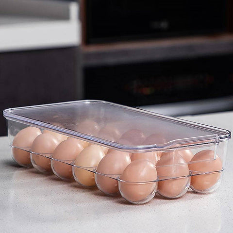 Plastic 18 Cavity Egg Storage Box Or Egg Trays For Refrigerator With Lid & Handles High Quality, Rectangular Egg Tray Box For 18 Egg (1 Pc) - jugaad.shop