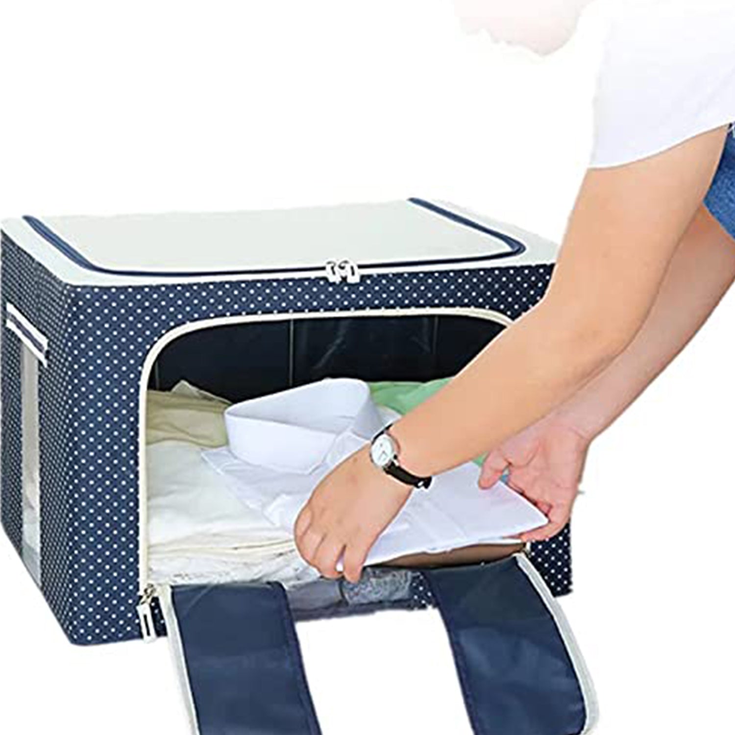 Foldable Steel Frame Clothes Living Storage Organizer Handled Bag Box for Large Size Bedding, Blankets, Women Saree, Toys & Cloth Storage Box / Bag (66 Liter) - jugaad.shop