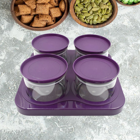 Airtight Plastic 4 Pc Storage Container Set, With Tray Dry Fruit Plastic Storage Container Tray Set With Lid & Serving Tray For Kitchen - jugaad.shop