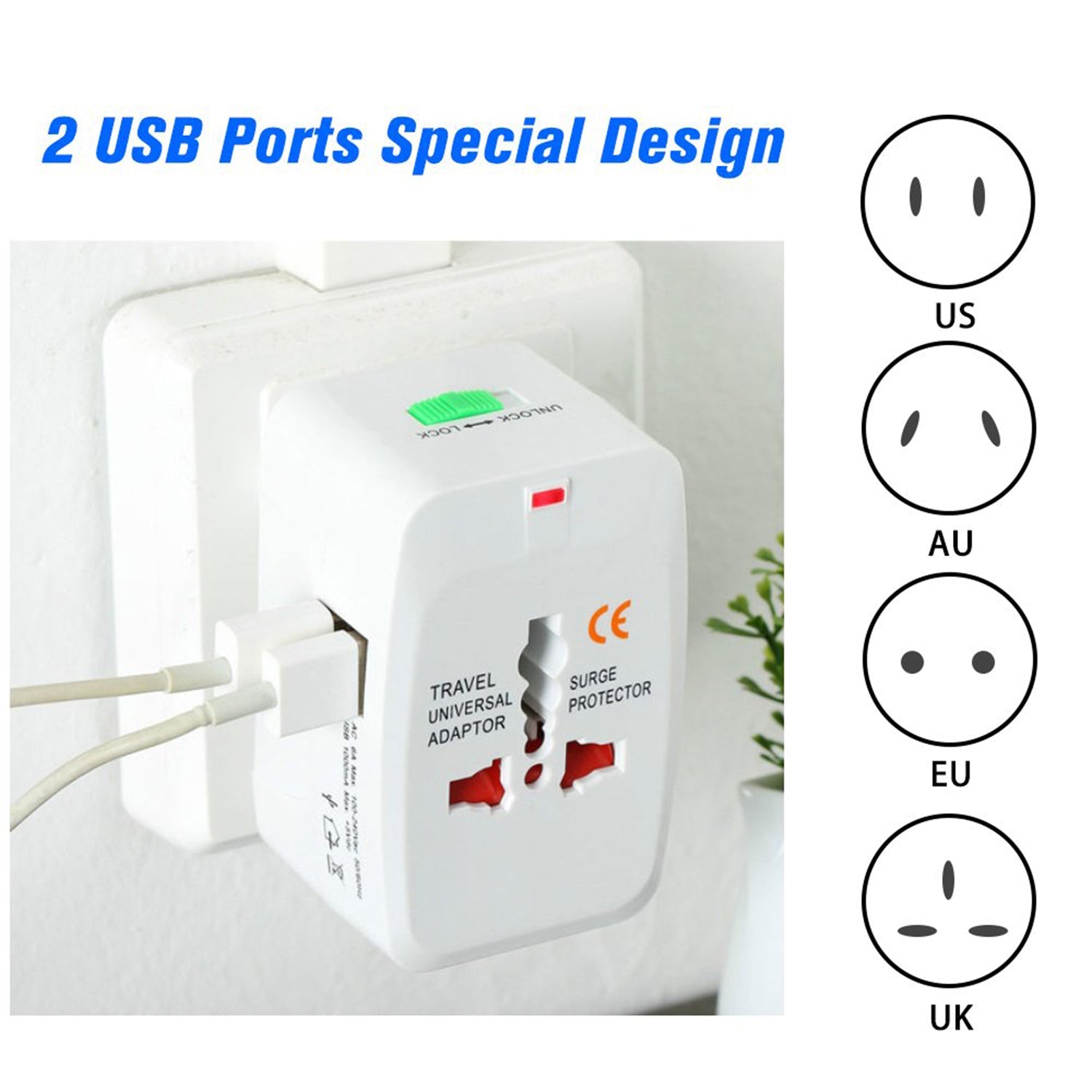 All-in-One Universal Worldwide Travelling AC Adaptor Plug (AU / UK / US / EU) International Power Charger Electric USB Power Plug Socket Adapter Converter (1 Pc) - jugaad.shop