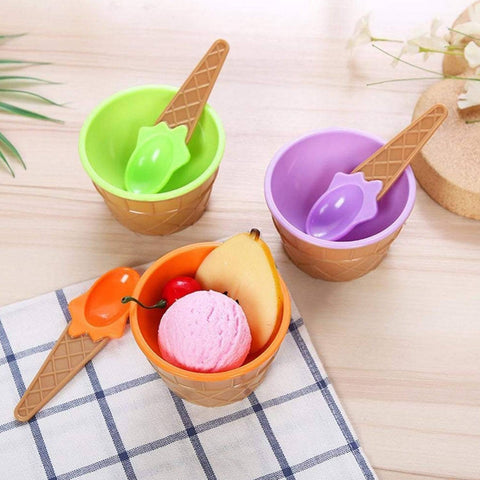 Ice-Cream Waffle Spoon Bowel Cup Set | Premium ice Cream Set | Ice-Cream Bowel with Spoon | 6 units Couple Bowl Set | Color Box - jugaad.shop