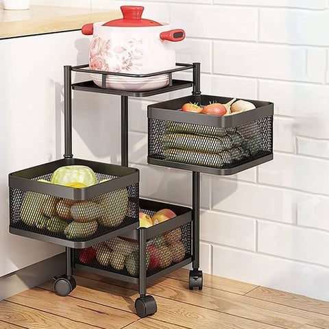 Metal High Quality Kitchen Trolley Kitchen Organizer Items and Kitchen Accessories Items for Kitchen Rack Square Design for Fruits & Vegetable Onion Storage Kitchen Trolley with Wheels (3 Layer) - jugaad.shop