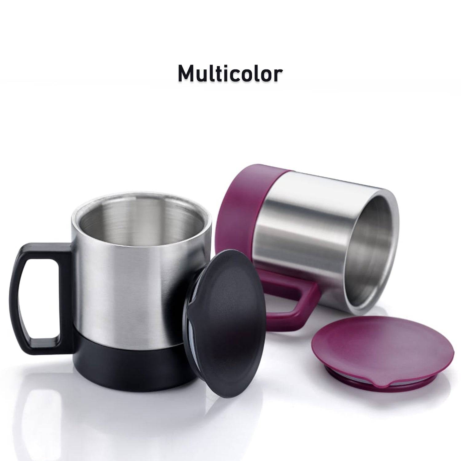 Stainless Steel Coffee/Tea Cup, Stainless Steel Lid Cover Hot Coffee/Tea Mug Hot Insulated Double Wall Stainless Steel, Coffee and Milk Cup with Lid & Handle Easy To Carry - Coffee Cup (1 Pc) - jugaad.shop