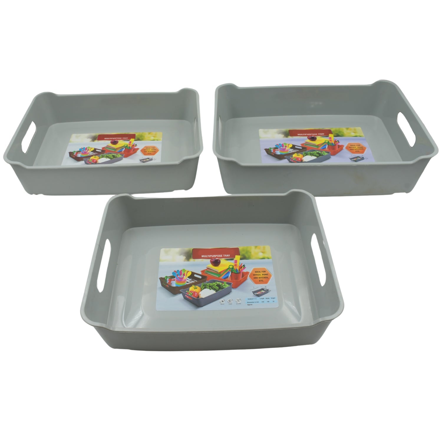 Multipurpose Organising & Storage Plastic Tray,  Fruit & Vegetable/ Multi Purpose Tray, Organizer for Kitchen, Countertop, Cabinet, Bathroom Plastic Storage Basket For Store Fruits, Vegetables, Magazines, Cosmetics, Stationary Set of 3 - jugaad.shop