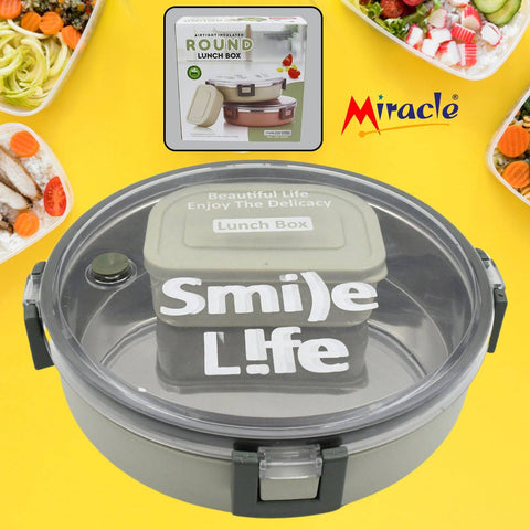 Miracle Stainless Steel Round Lunch Box, with Small Plastic Box Insert Leak Proof Lunch Box with Transparent lid, Lunch Box for Kids & Adults for School, Office (450 ML + 250 ML Approx) - jugaad.shop